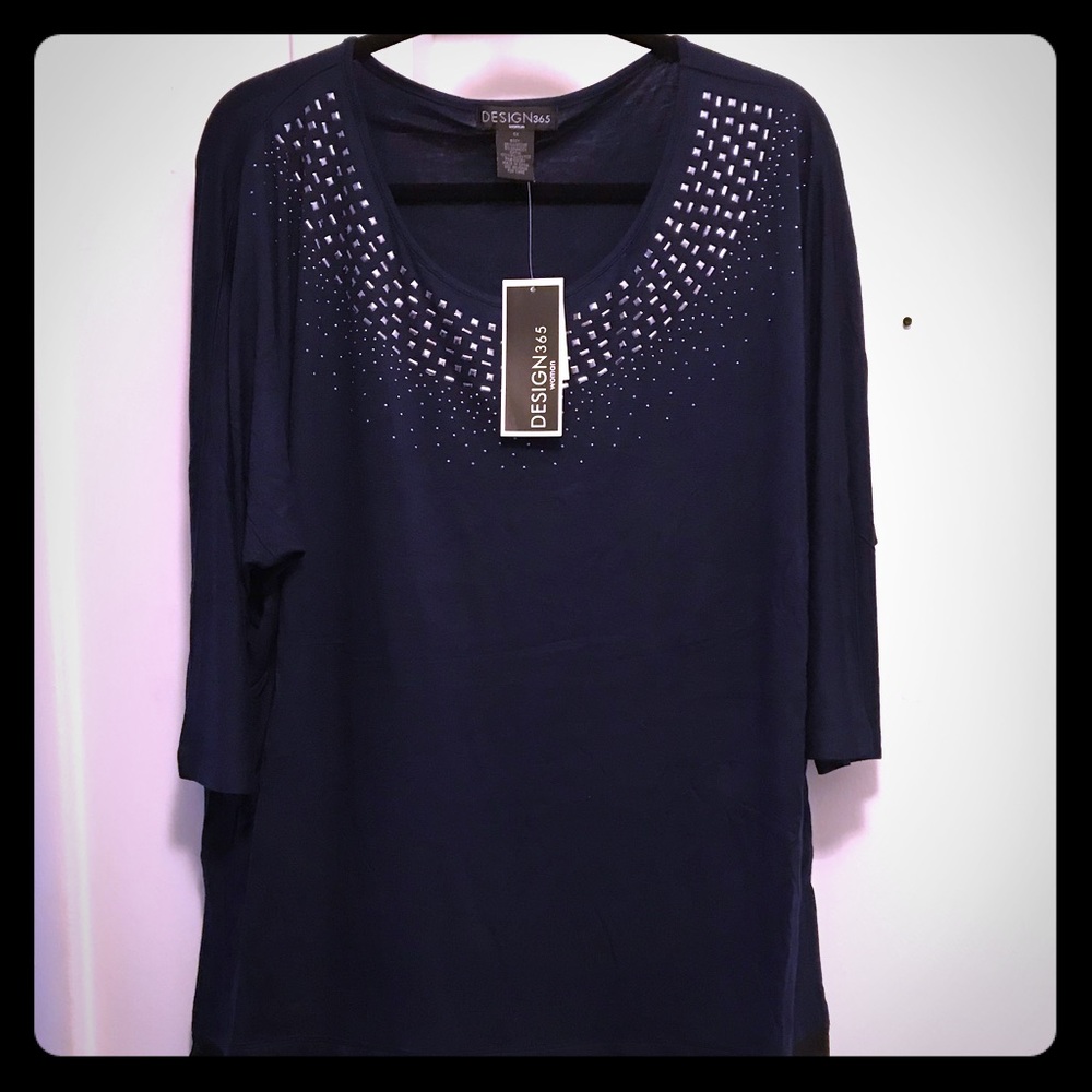 Design365 Navy Blue Top with Silver stud design 1X